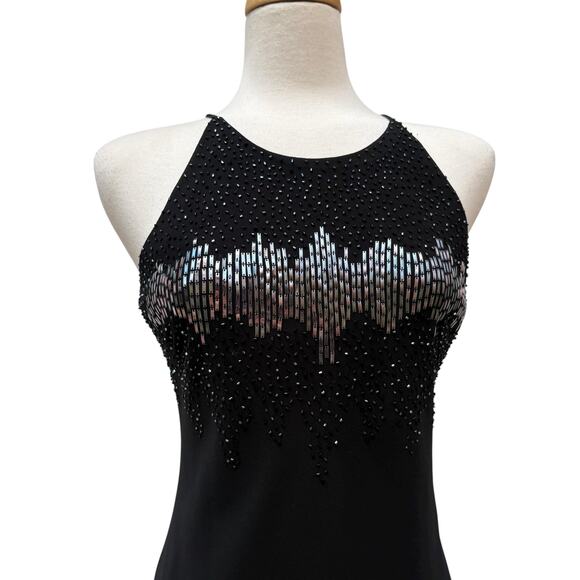 VTG Y2K Whimsigoth Dress Sz 8 Cachet 2000s Black Mini Halter Embellished Fairy - Picture 2 of 8